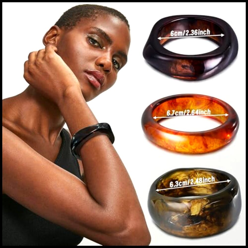 Chunky Bangle Bracelet Set Stackable Acrylic Resi… - image 6